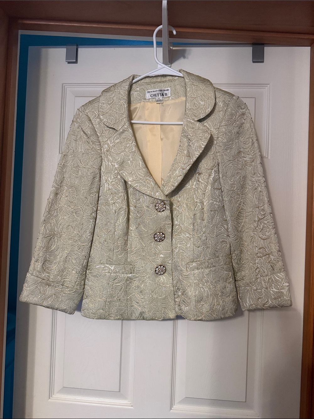 Chetta B Light Cream Brocade Blazer with Decorative Buttons